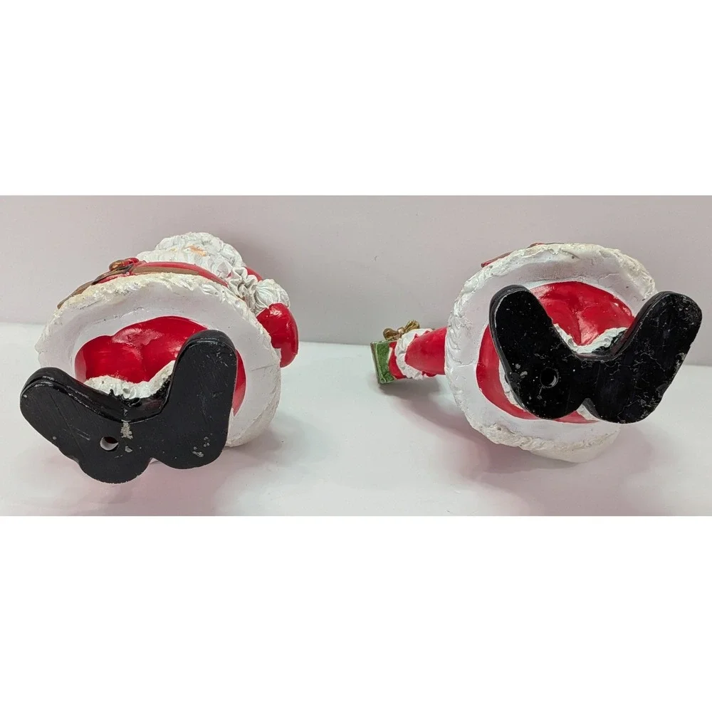Santa Claus Figurine Set 2pc Small Red Good Vintage Christmas Decor